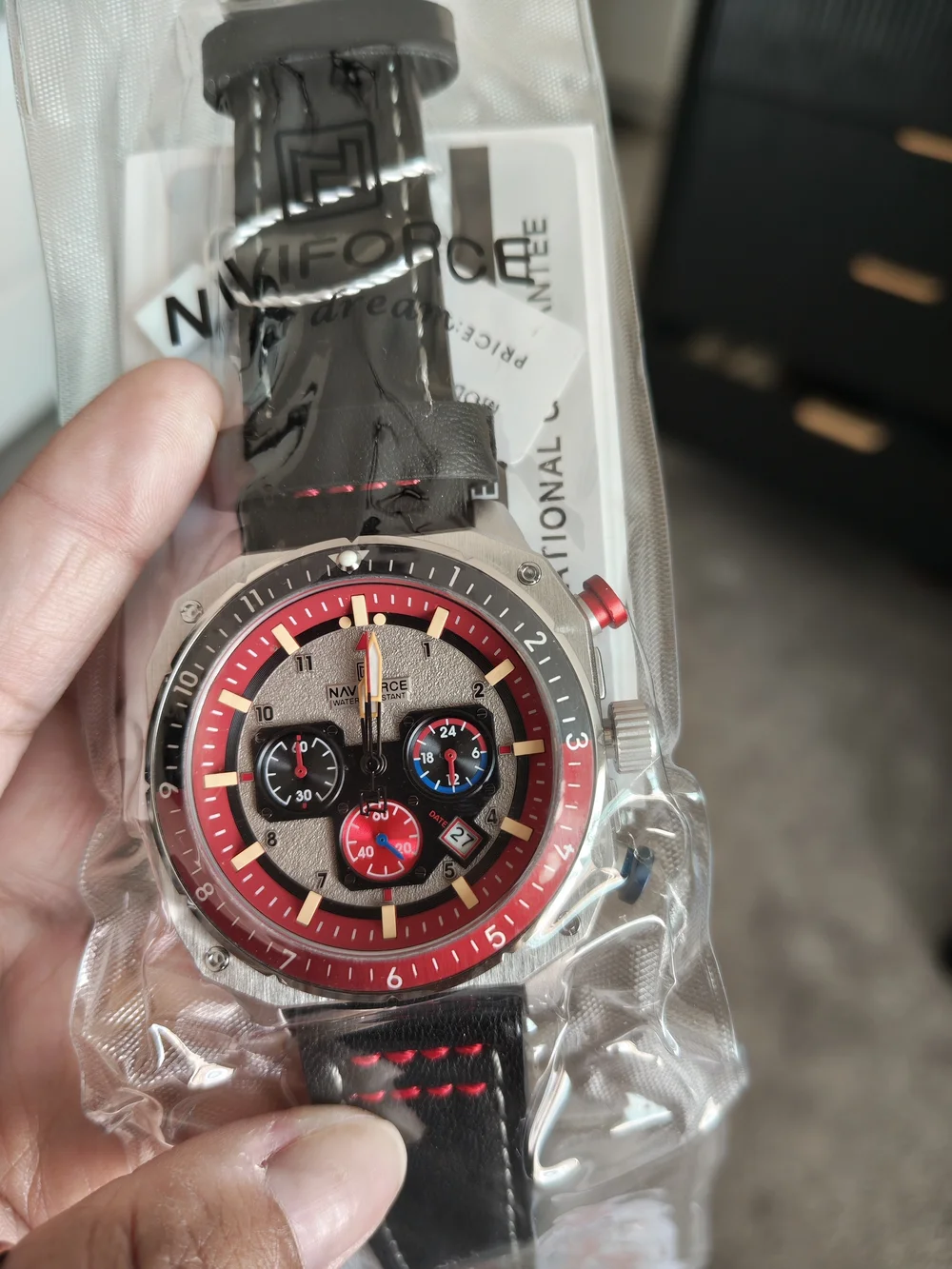Men's Black and Red Sport Chronograph Watch